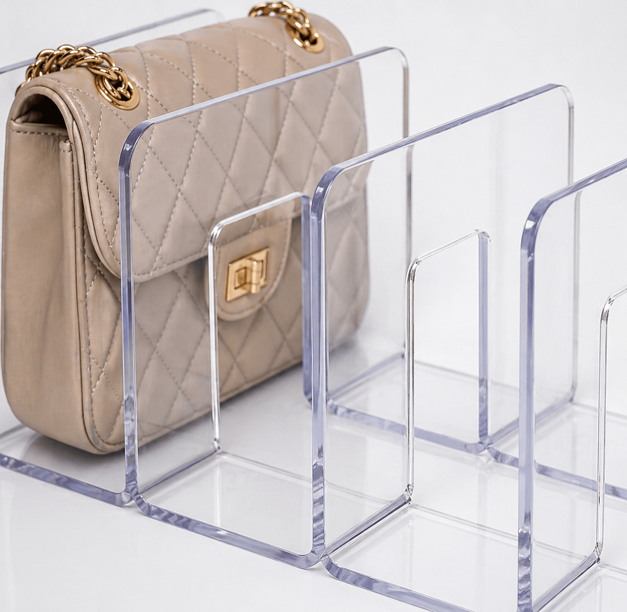 Organizador de Bolsas em Acrílico Com 3 Divisórias | Bolsas M Coleção Organização - Organizador De Acrílico Com Divisórias Para Bolsas LightHousi 