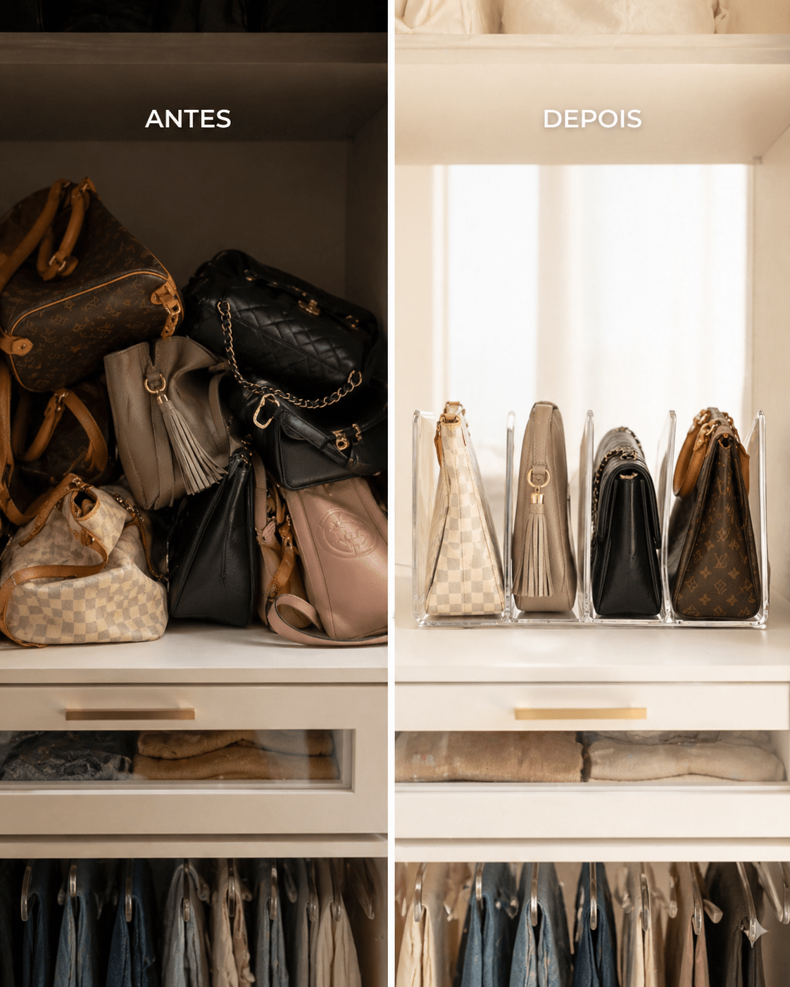 Organizador de Bolsas em Acrílico Com Divisórias Coleção Organização - Organizador De Acrílico Com Divisórias Para Bolsas LightHousi 