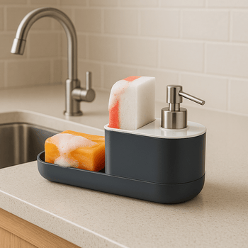 Organizador de Pia com Dispenser de Detergente e Suporte para Esponjas Coleção Cozinha- Organizador de Pia com Dispenser de Detergente e Suporte para Esponjas Design & Casa 