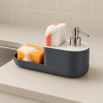 Organizador de Pia com Dispenser de Detergente e Suporte para Esponjas Coleção Cozinha- Organizador de Pia com Dispenser de Detergente e Suporte para Esponjas Design & Casa 