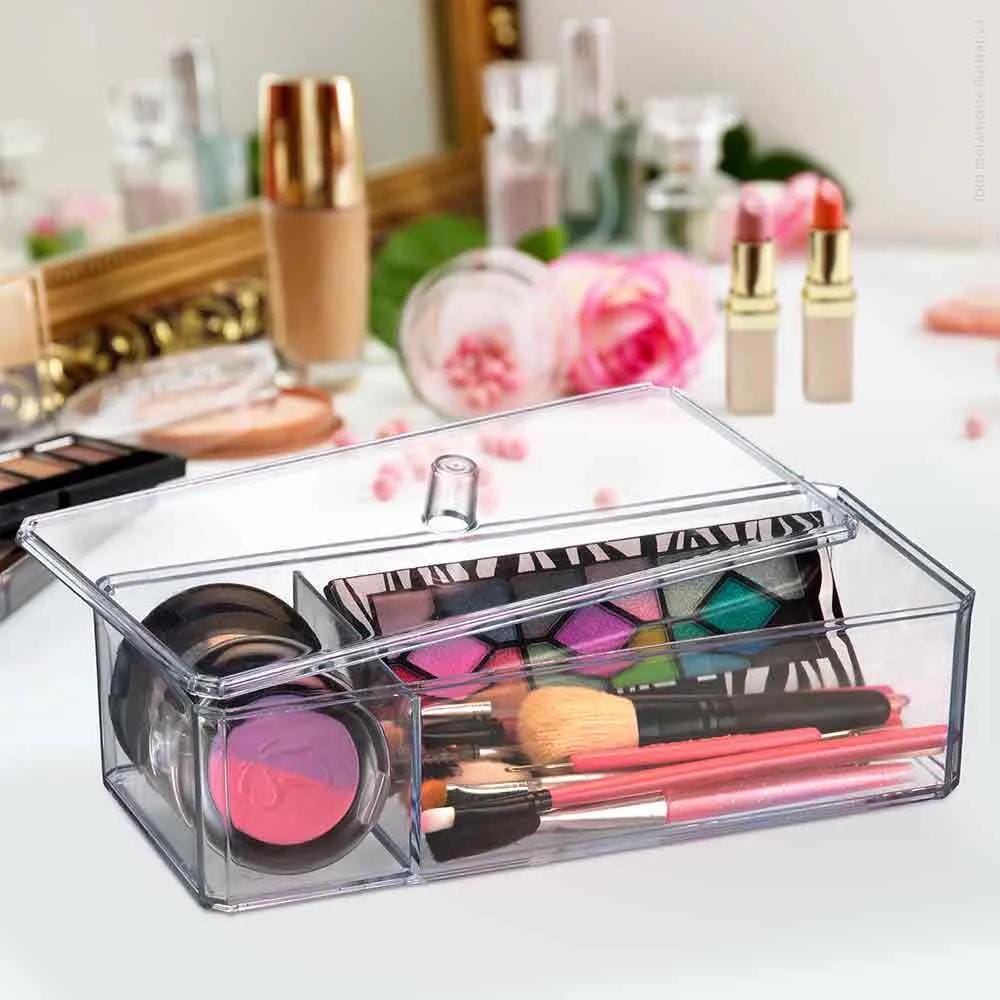 Organizador Para Maquiagem Com Tampa e Divisória Acrílico Coleção Organizadores de Maquiagem- Organizador Para Maquiagem Com Tampa e Divisória Acrílico Design & Casa 