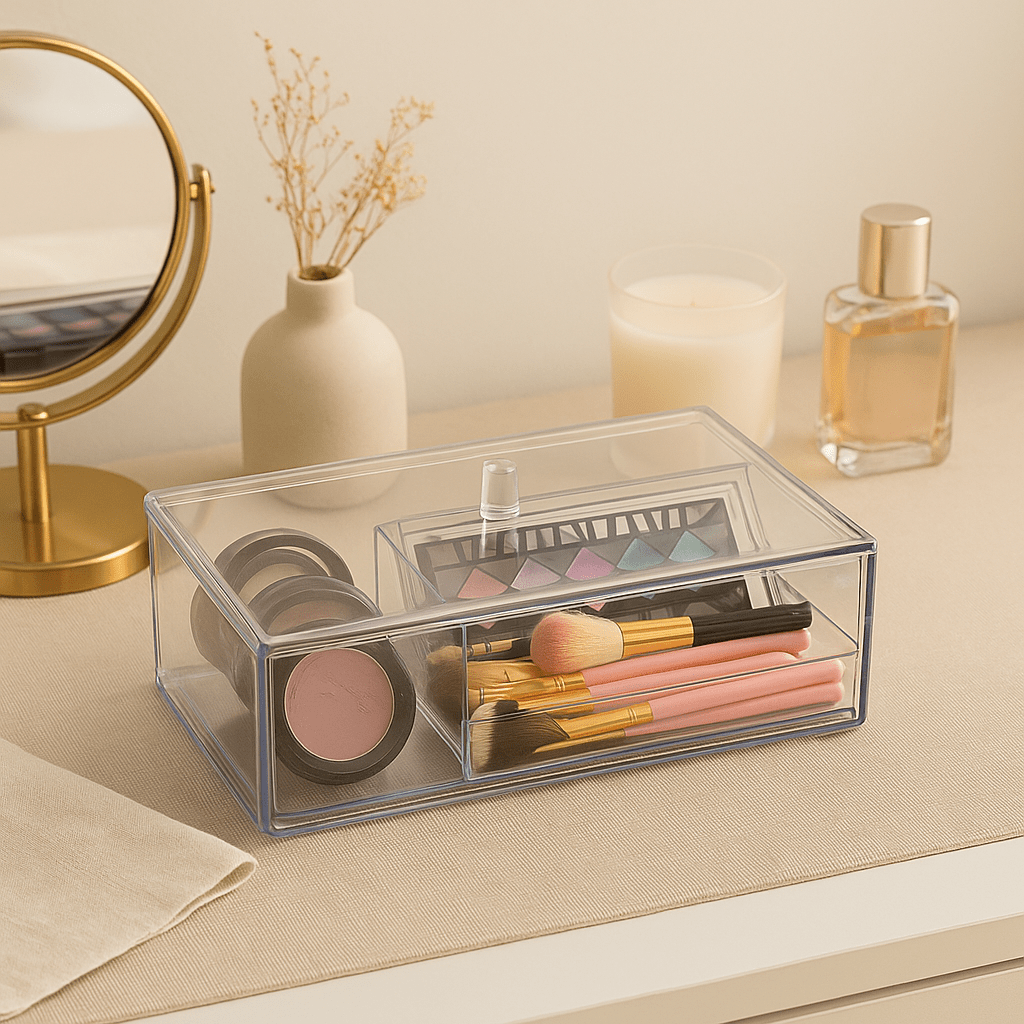 Organizador Para Maquiagem Com Tampa e Divisória Acrílico Coleção Organizadores de Maquiagem- Organizador Para Maquiagem Com Tampa e Divisória Acrílico Design & Casa 