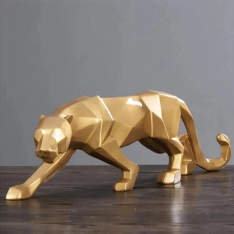 Panther Statue Animal Figurine Abstract Geometric Style Resin Leopard Sculpture Home Office Desktop Decoration Crafts Design & Casa Gold 17 Inch 