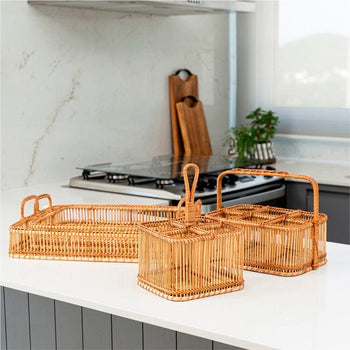 Porta Talheres Quadrado Bambu 4 Divisórias Coleção Cozinha- Porta Talheres Quadrado Bambu 4 Divisórias Design & Casa 