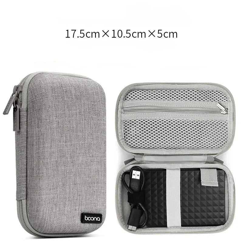 Portable Mini Hard Shell Digital Gadgets Storage Bag Artificial Leather Earphone Charger Case Data Cable U Disk Organizer Design & Casa A-Rectangle-Gray-L 