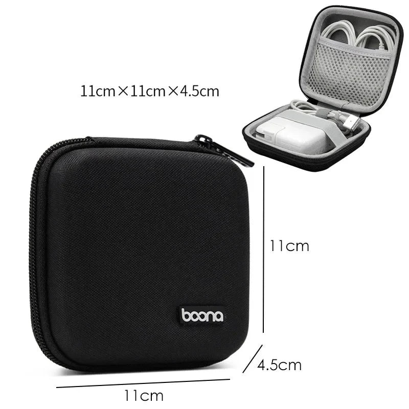 Portable Mini Hard Shell Digital Gadgets Storage Bag Artificial Leather Earphone Charger Case Data Cable U Disk Organizer Design & Casa A-Square-Black-L 