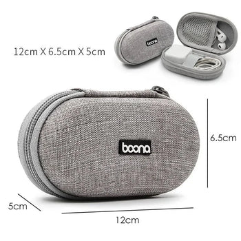 Portable Mini Hard Shell Digital Gadgets Storage Bag Artificial Leather Earphone Charger Case Data Cable U Disk Organizer Design & Casa Oval-Gray 