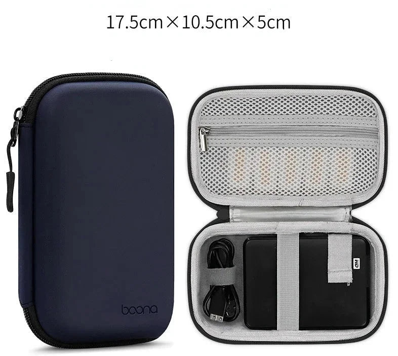 Portable Mini Hard Shell Digital Gadgets Storage Bag Artificial Leather Earphone Charger Case Data Cable U Disk Organizer Design & Casa Rectangle-Navy-L 