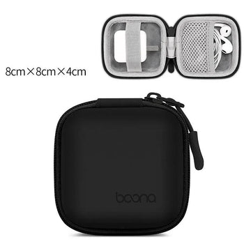 Portable Mini Hard Shell Digital Gadgets Storage Bag Artificial Leather Earphone Charger Case Data Cable U Disk Organizer Design & Casa Square-Black-S 