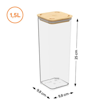 Pote Hermético com Tampa de Bambu 1,5L Coleção Potes Herméticos- Pote Hermético com Tampa de Bambu 1,5L Design & Casa 