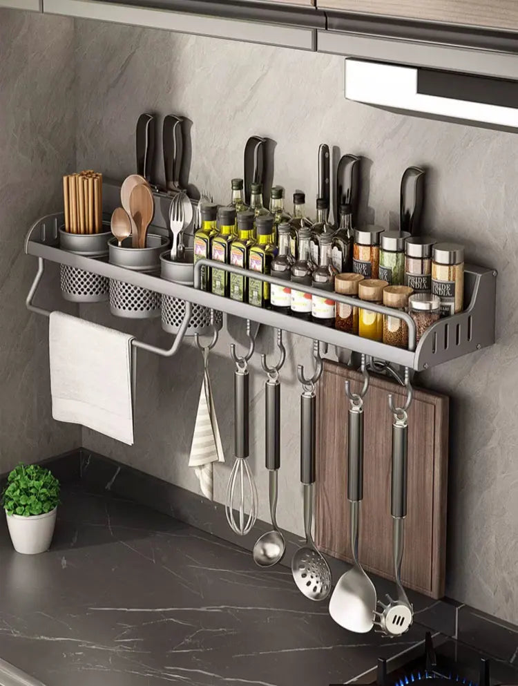 Prateleira para Cozinha Organizador de Temperos e Utensílios Aço Inoxidável Prateleira para Cozinha Instalação Sem Furos - Coleção Cozinha Design & Casa 40 cm 