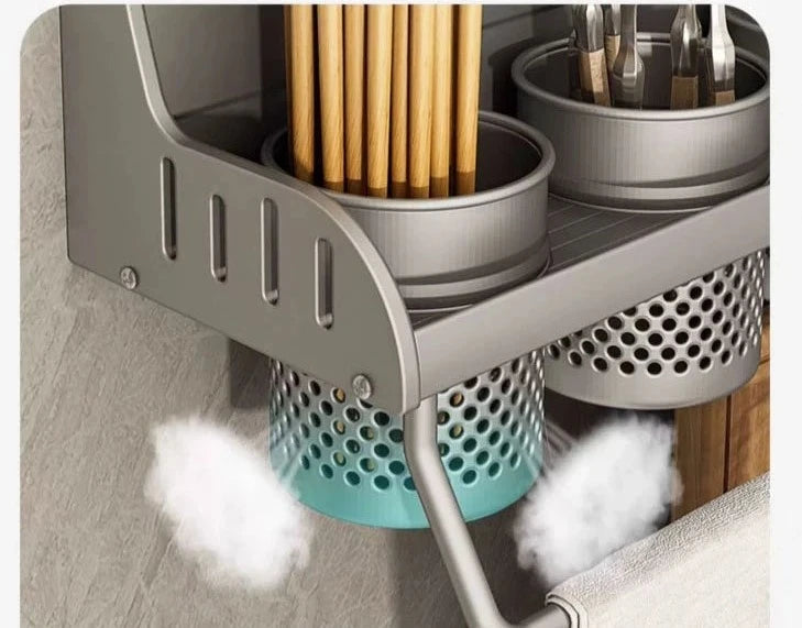 Prateleira para Cozinha Organizador de Temperos e Utensílios Aço Inoxidável Prateleira para Cozinha Instalação Sem Furos - Coleção Cozinha Design & Casa 