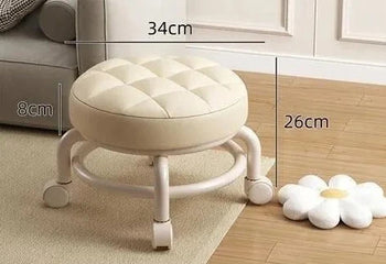 Pulley, Low Stool, Universal Wheel, Small Stool, Seat with Wheels, CHILDREN'S Multi-functional Shoe Changing Stool, round Stool Design & Casa White stool 