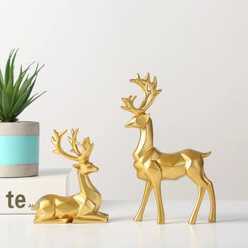 Resin Geometric Elk Sculpture Standing Gold Deer Statues Festival Reindeer Home Decor Living Room TV Cabinet Ornaments Design & Casa 