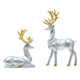 Resin Geometric Elk Sculpture Standing Gold Deer Statues Festival Reindeer Home Decor Living Room TV Cabinet Ornaments Design & Casa 1C 