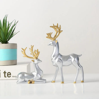 Resin Geometric Elk Sculpture Standing Gold Deer Statues Festival Reindeer Home Decor Living Room TV Cabinet Ornaments Design & Casa 