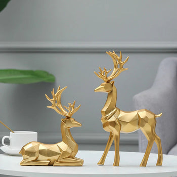 Resin Geometric Elk Sculpture Standing Gold Deer Statues Festival Reindeer Home Decor Living Room TV Cabinet Ornaments Design & Casa 