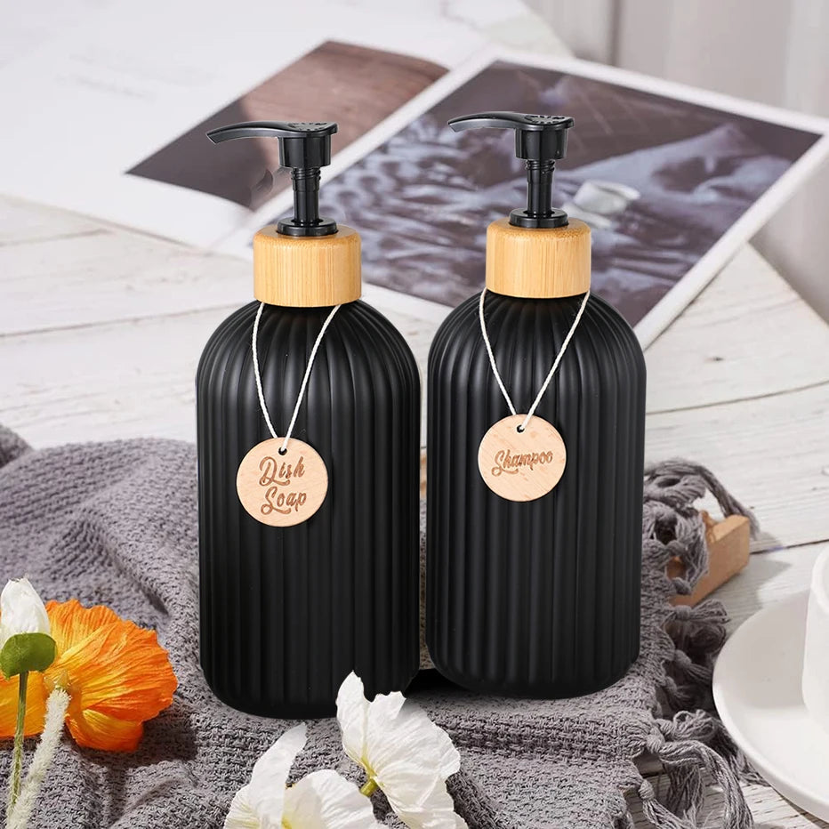 Strip Soap Dispenser with Bamboo Pump Refillable Shampoo Conditioner Hands and Dishes Soap Dispenser Bottle for Kitchen Bathroom Design & Casa 