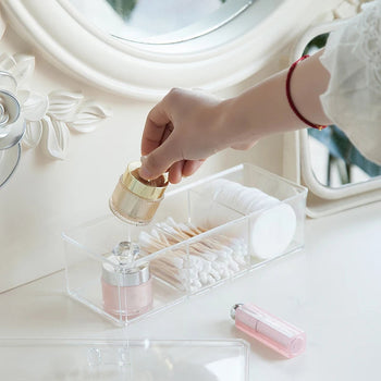 Transparent Cosmetic Storage Box Makeup Organizer Three-color Cotton Swab Cotton Pad Storage Box Desktop Acrylic Material Design & Casa 