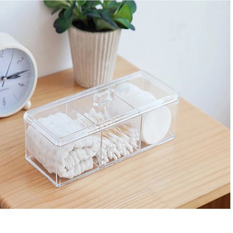 Transparent Cosmetic Storage Box Makeup Organizer Three-color Cotton Swab Cotton Pad Storage Box Desktop Acrylic Material Design & Casa 