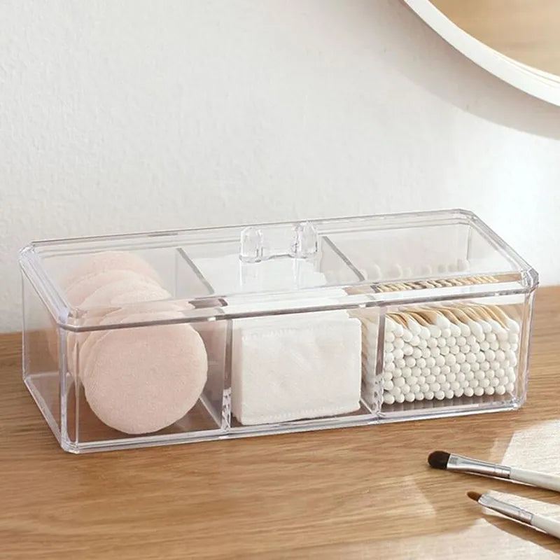 Transparent Cosmetic Storage Box Makeup Organizer Three-color Cotton Swab Cotton Pad Storage Box Desktop Acrylic Material Design & Casa 