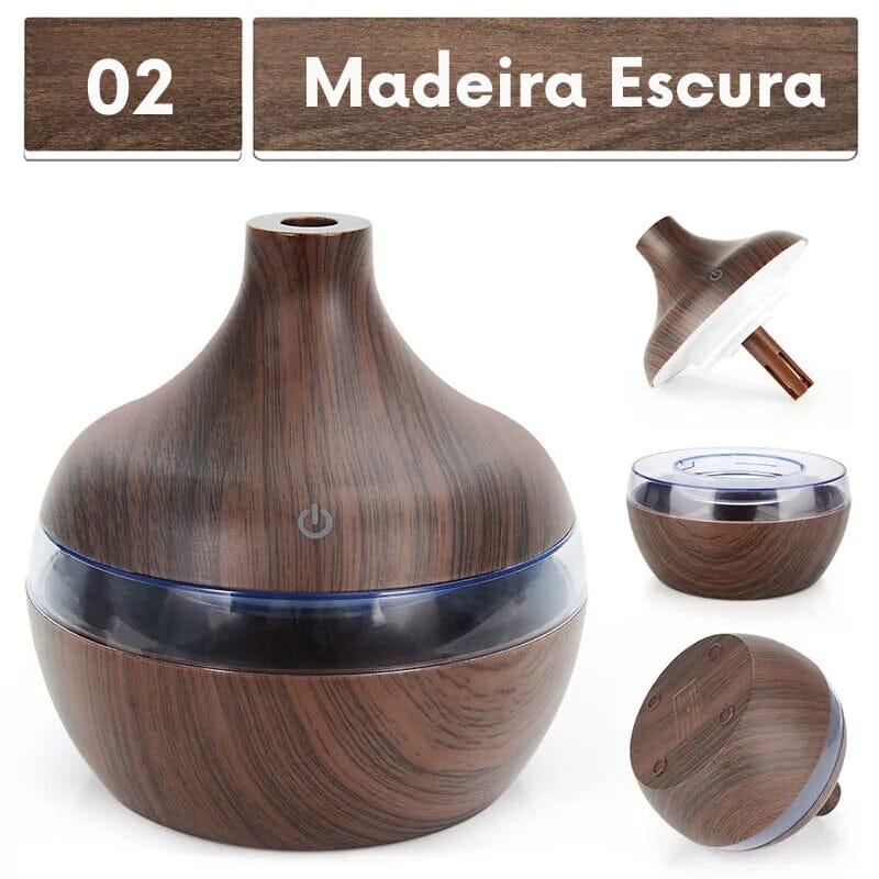 Umidificador Aromatizador de Madeira USB 300ML Umidificador Aromatizador de Madeira USB 300ML Design & Casa Madeira Escura 300ML 