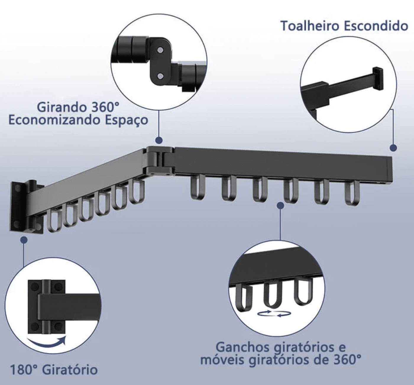 Varal Retrátil 360° com Ganchos para Roupas Design & Casa 