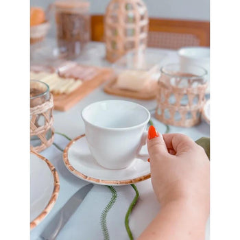 Xícara de Café C/Pires Cerâmica Bambu Coleção Mesa Posta- Xícara de Café C/Pires Cerâmica Bambu Design & Casa 