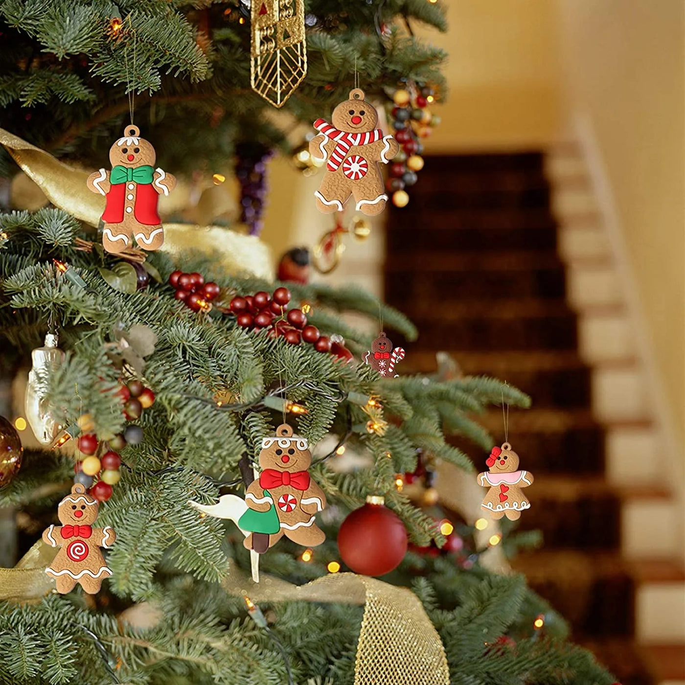 12pcs Gingerbread Man Ornaments for Christmas Tree Assorted Plastic and for Christmas Tree Hanging Decorations Design & Casa 
