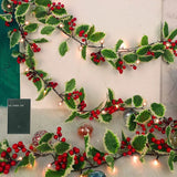 2M Christmas Garland with Light Artificial Red Berry Holly Leaves Ivy Vine Rattan Wreath for Christmas Tree Ornament Home Decors Design & Casa 