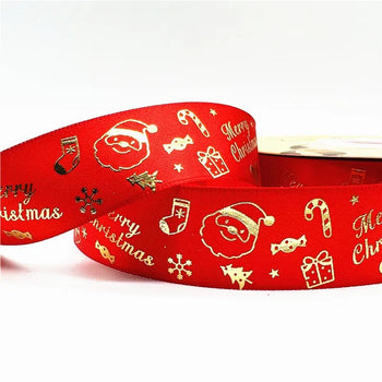 5yards 1inch 25mm Christmas Ribbon Printed Christmas Polyester Ribbon For Handmade Design Christmas Decoration DIY Gift Packing Design & Casa 25 25mm x 5yards 