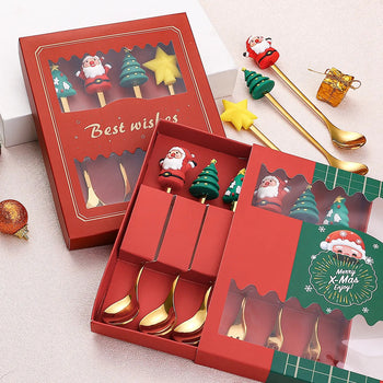 6/4/2PCS Christmas Gift Glod Spoon Fork Set Elk Christmas Tree Decoration Dessert Scoop Fruit Fork Coffee Spoon Cutlery Set Design & Casa 