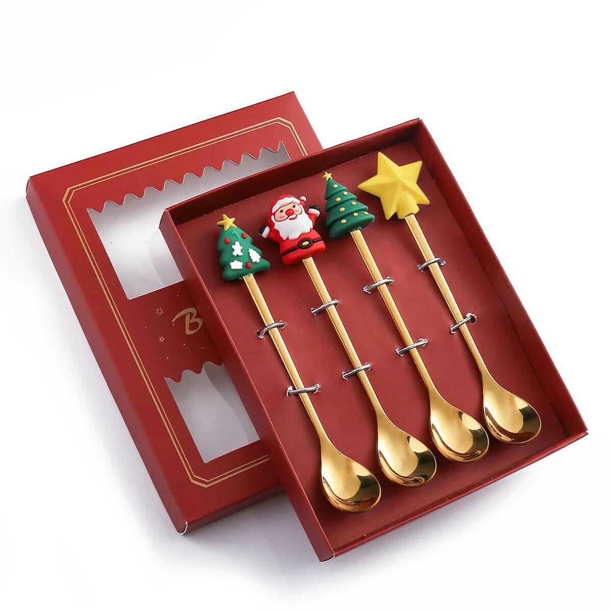 6/4/2PCS Christmas Gift Glod Spoon Fork Set Elk Christmas Tree Decoration Dessert Scoop Fruit Fork Coffee Spoon Cutlery Set Design & Casa 4PCS-Gold-A1 