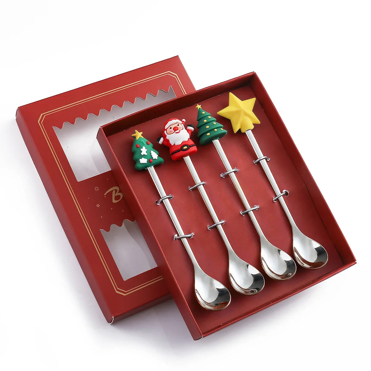 6/4/2PCS Christmas Gift Glod Spoon Fork Set Elk Christmas Tree Decoration Dessert Scoop Fruit Fork Coffee Spoon Cutlery Set Design & Casa 4PCS-Silver-A1 