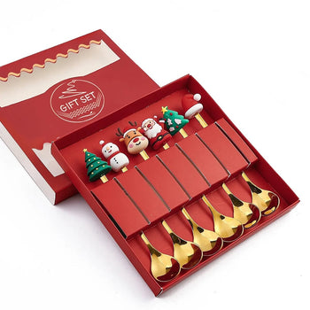 6/4/2PCS Christmas Gift Glod Spoon Fork Set Elk Christmas Tree Decoration Dessert Scoop Fruit Fork Coffee Spoon Cutlery Set Design & Casa 6PCS-Gold-C1 