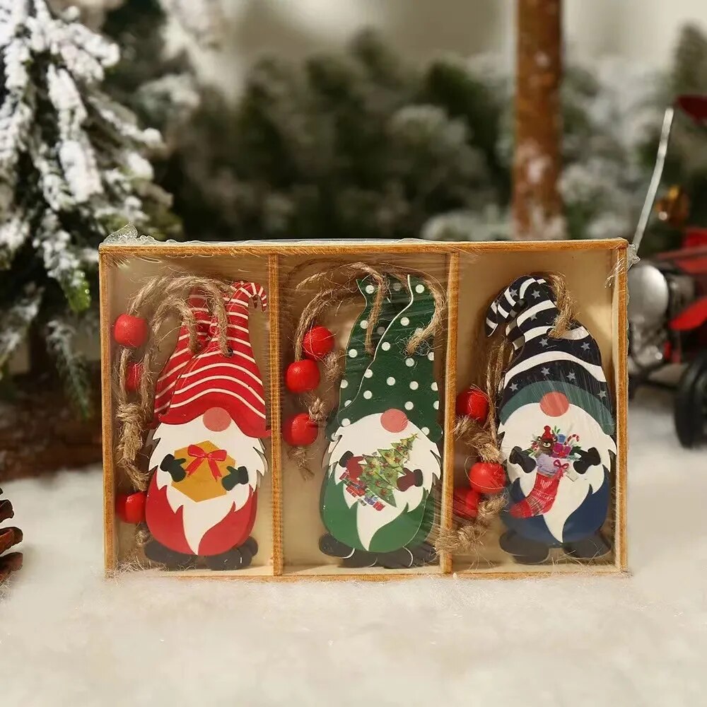 9/12pc Christmas Gnomes Wooden Pendant Christmas Tree Hanging Oranment Navidad New Year 2024 Gift Xmas Decorations for Home Noel Design & Casa 12pcs style B 