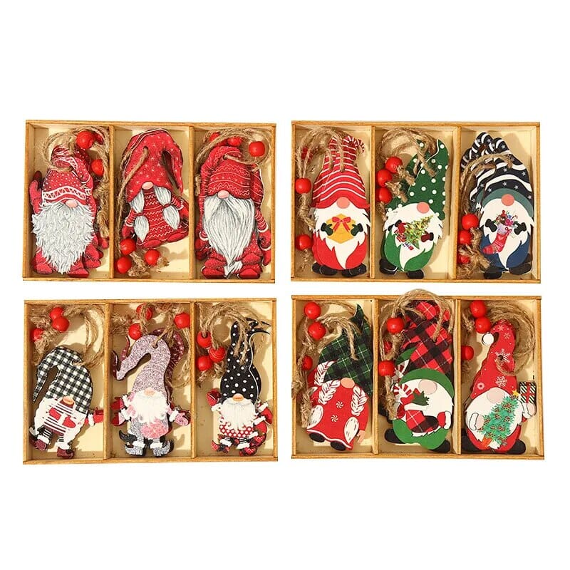 9/12pc Christmas Gnomes Wooden Pendant Christmas Tree Hanging Oranment Navidad New Year 2024 Gift Xmas Decorations for Home Noel Design & Casa 
