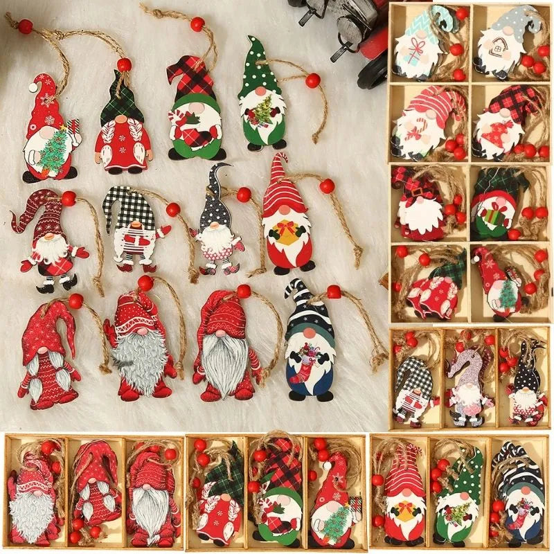 9/12pc Christmas Gnomes Wooden Pendant Christmas Tree Hanging Oranment Navidad New Year 2024 Gift Xmas Decorations for Home Noel Design & Casa 