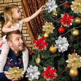 Glitter Artifical Christmas Flowers Mreey Christmas Tree Decoration Happy New Year Ornaments Xmas Fake Flowers Natal Design & Casa 