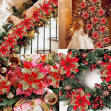 Glitter Artifical Christmas Flowers Mreey Christmas Tree Decoration Happy New Year Ornaments Xmas Fake Flowers Natal Design & Casa 