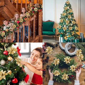 Glitter Artifical Christmas Flowers Mreey Christmas Tree Decoration Happy New Year Ornaments Xmas Fake Flowers Natal Design & Casa 