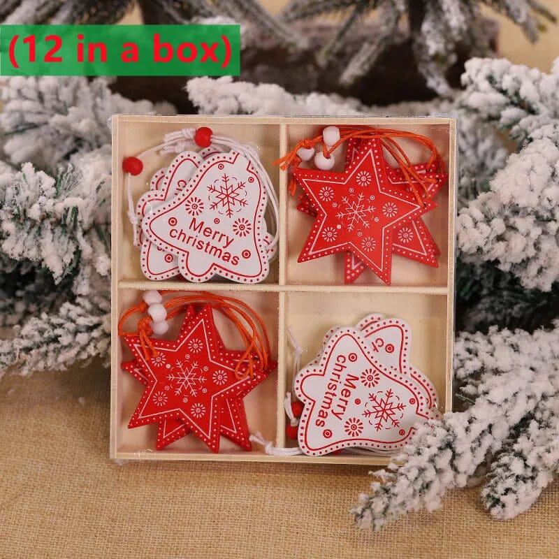 Hot 12PCS Christmas Snowflakes Wooden Pendants Xmas Tree Ornaments Home Hanging Decor Christmas Decoration For Home Navidad 2023 Design & Casa F-12Pieces 