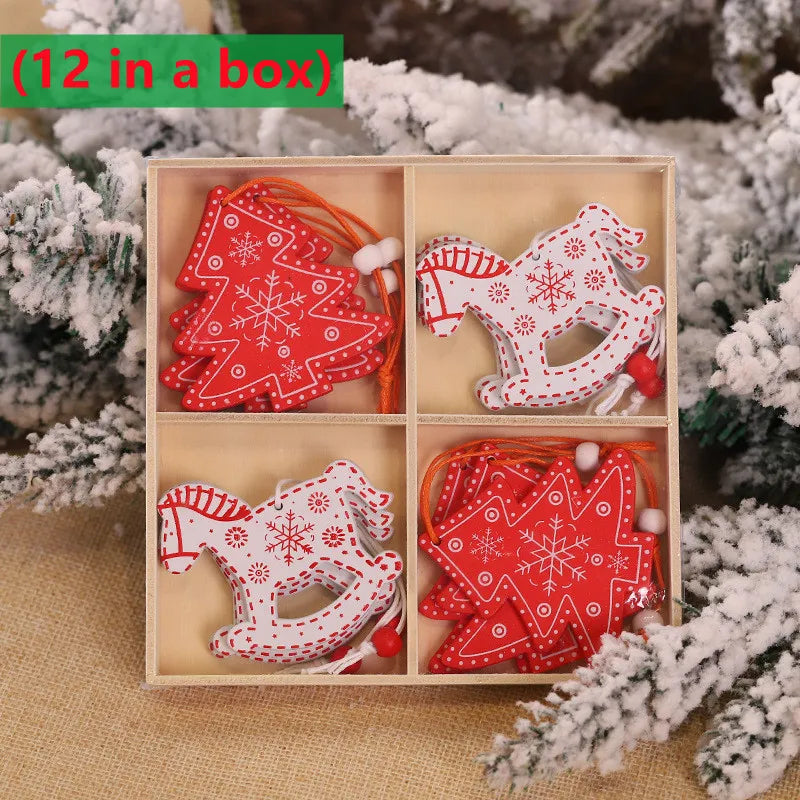 Hot 12PCS Christmas Snowflakes Wooden Pendants Xmas Tree Ornaments Home Hanging Decor Christmas Decoration For Home Navidad 2023 Design & Casa H-12Pieces 