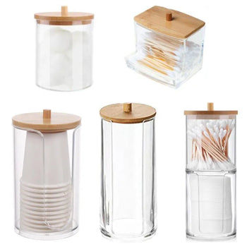Kit de Acrílico Porta Algodão e Porta Cotonete Organização 04 - Kit de Acrílico Porta Algodão e Porta Cotonete Design & Casa 