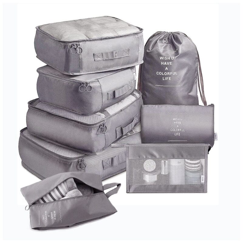 Kit de Bolsa Organizadora de Mala Para Viagem Kit de Bolsas Organizadoras á Prova D'água (+3 de Brinde) Minha loja Cinza 