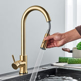 Quyanre Brushed Gold Kitchen Faucet Pull Out Kitchen Sink Water Tap Single Handle Mixer Tap 360 Rotation Kitchen Shower Faucet 0 Design & Casa 