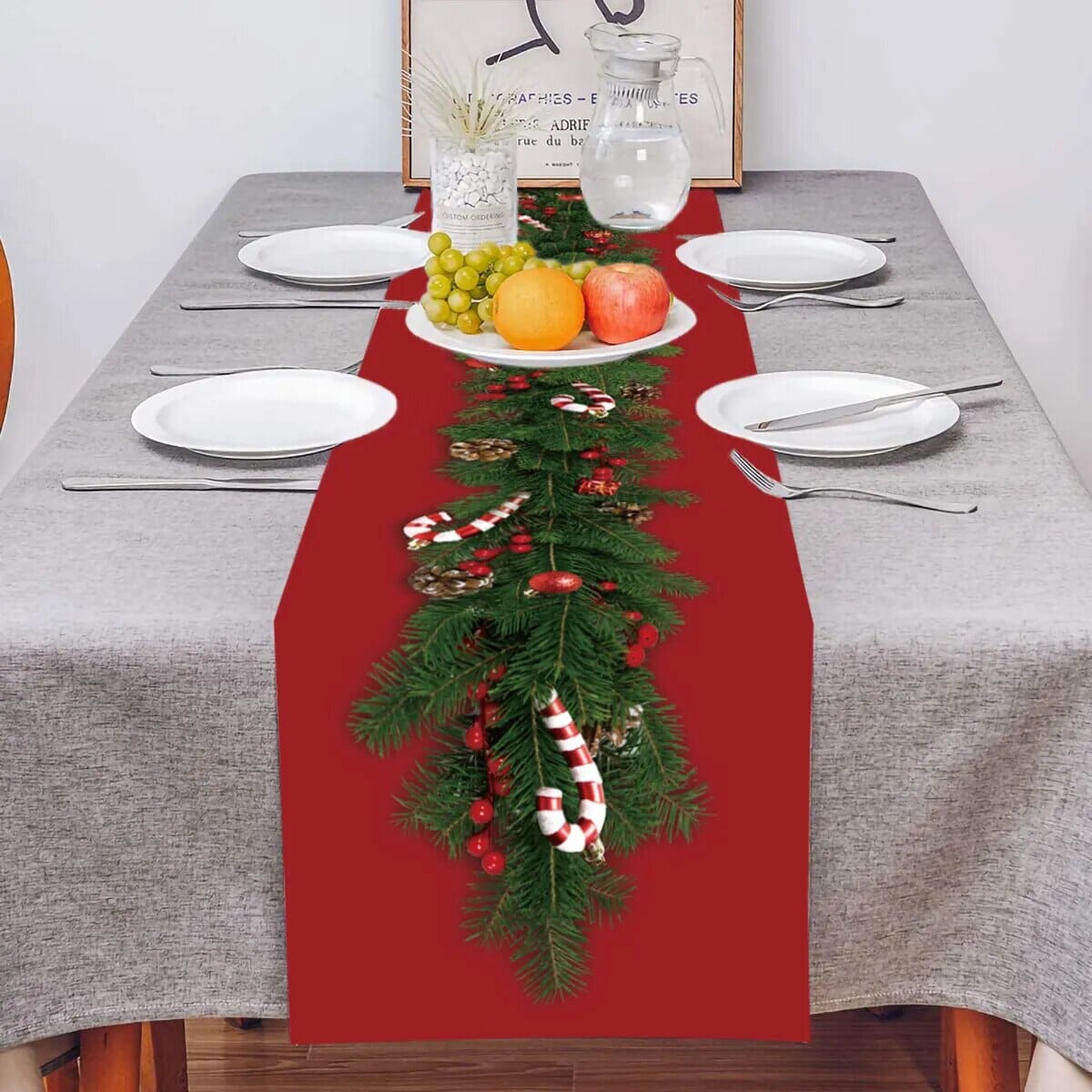 Safflower Pine Leaves Christmas Table Runner Xmas Table Flag Cover Navidad Natal Gifts Christmas Decor New Year 2024 Tablecloth Design & Casa 