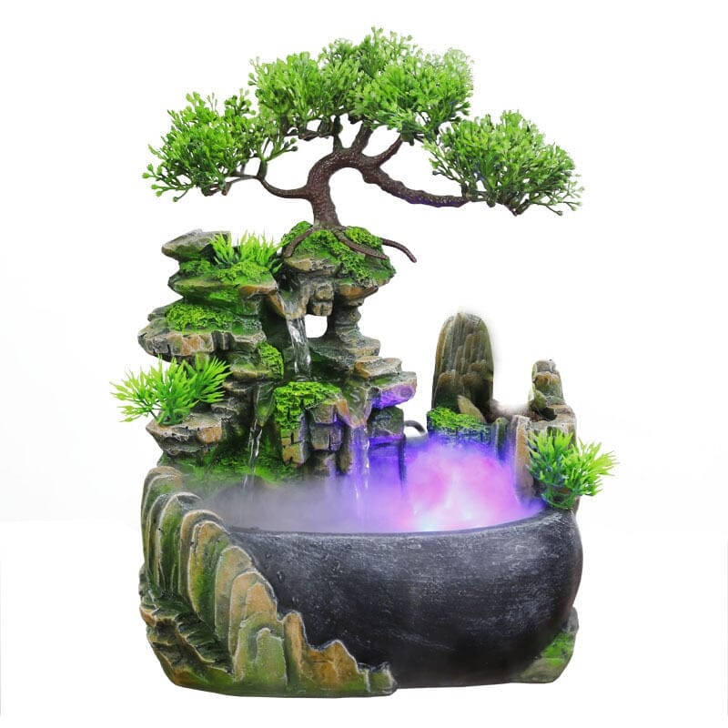 Wealth Feng Shui Company Office Tabletop Ornaments Desktop Flowing Water Waterfall Fountain With Color Changing LED Lights Spray 0 Design & Casa Led Spray 110V US Plug 