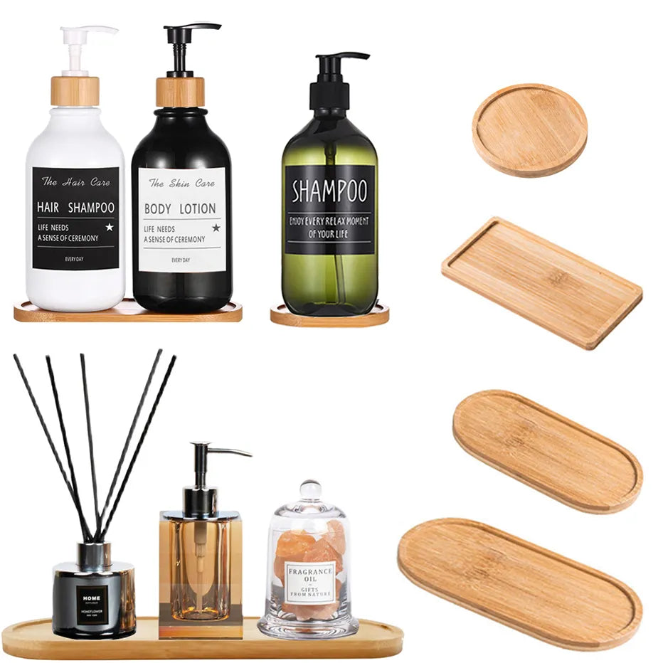 Wooden Soap Dispenser Tray Vanity Countertop Bottles Organizer Holder Round Square Candles Jewelry Storage Tray for Bathroom Design & Casa 